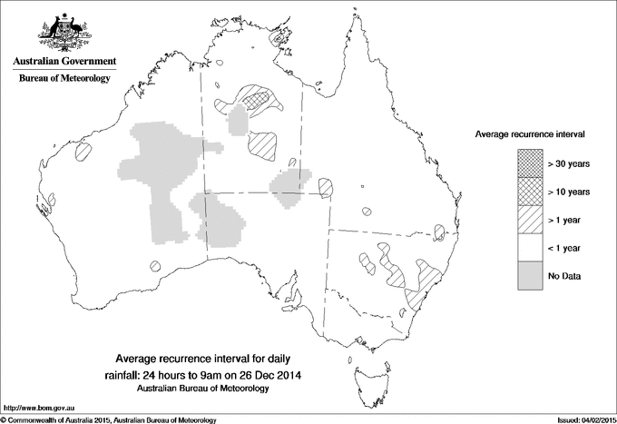 Australian daily rainfall average recurrence interval maps
