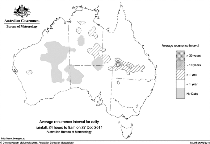 Australian daily rainfall average recurrence interval maps