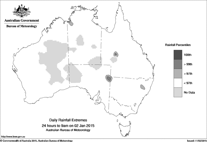 Australian daily rainfall extreme area maps