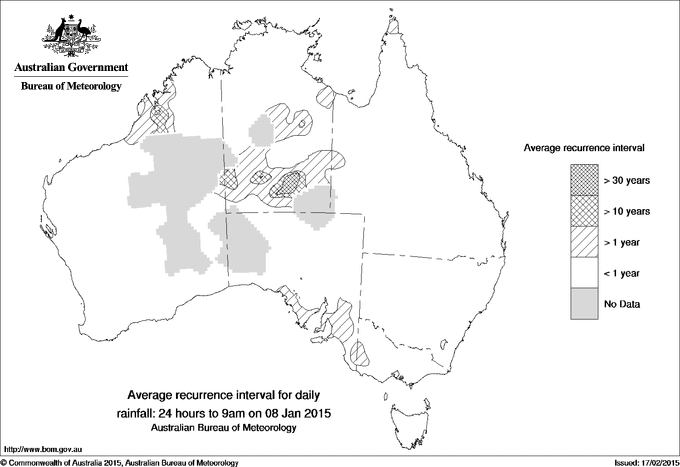 Australian daily rainfall average recurrence interval maps