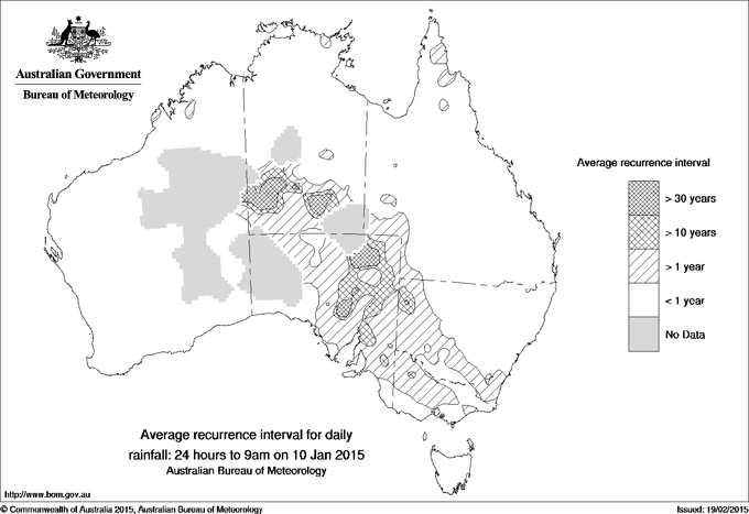 Australian daily rainfall average recurrence interval maps