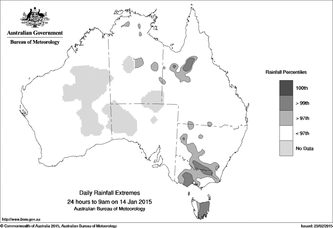 Australian daily rainfall extreme area maps