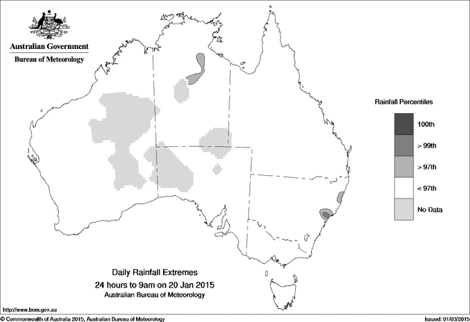 Australian daily rainfall extreme area maps