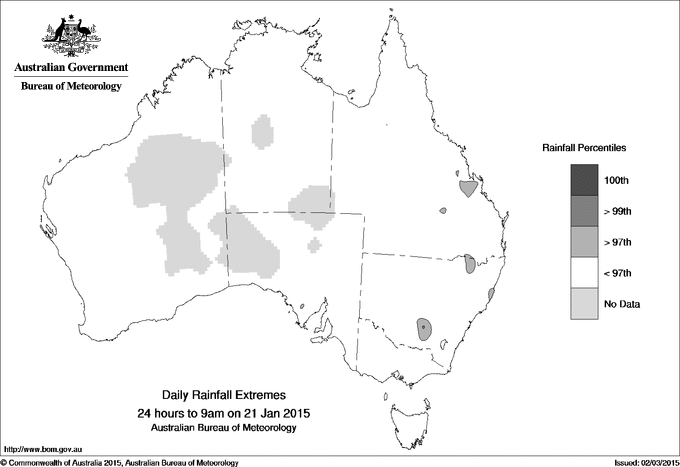 Australian daily rainfall extreme area maps