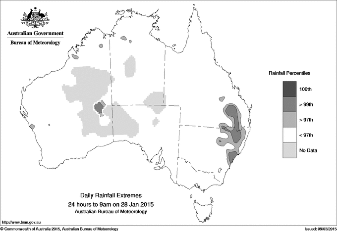 Australian daily rainfall extreme area maps