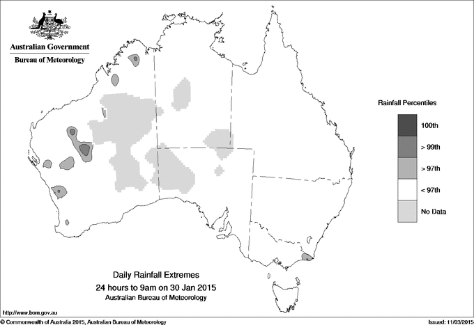 Australian daily rainfall extreme area maps