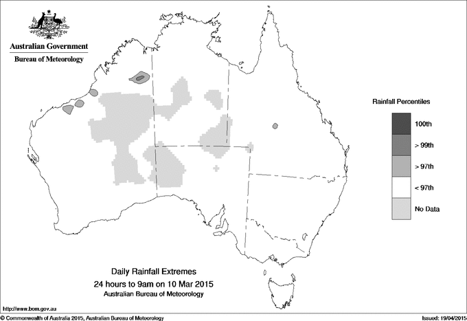 Australian daily rainfall extreme area maps