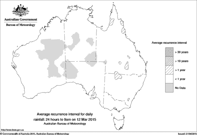 Australian daily rainfall average recurrence interval maps