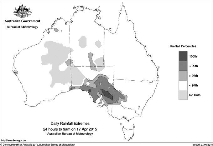 Australian daily rainfall extreme area maps