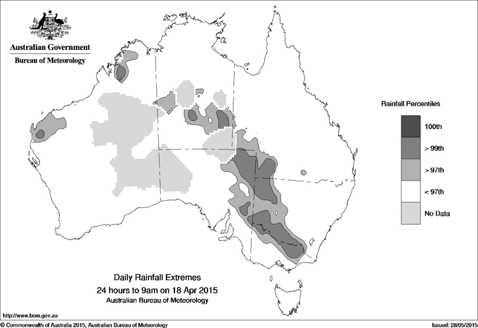 Australian daily rainfall extreme area maps