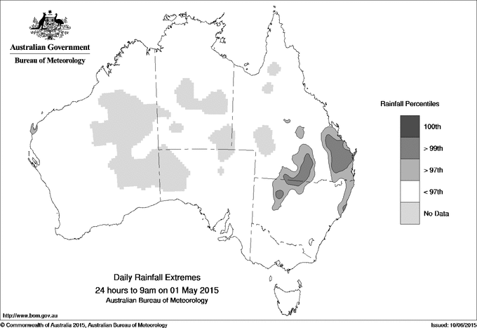 Australian daily rainfall extreme area maps