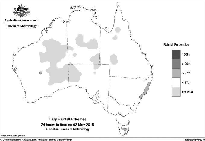 Australian daily rainfall extreme area maps