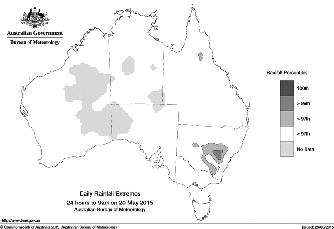 Australian daily rainfall extreme area maps
