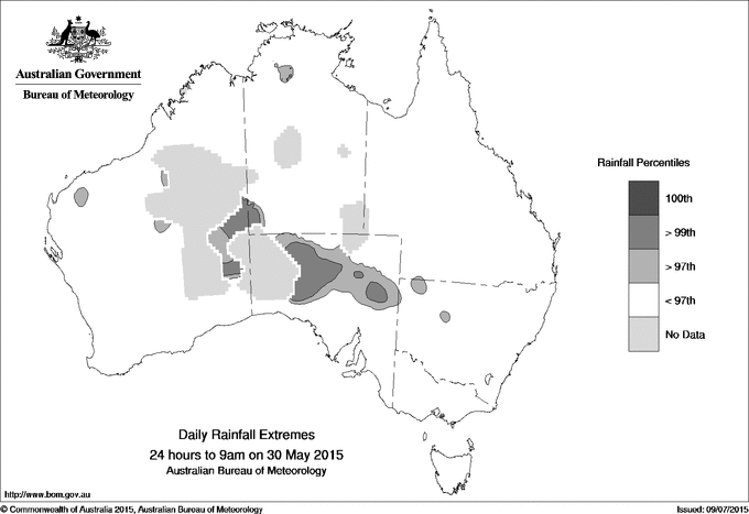 Australian daily rainfall extreme area maps