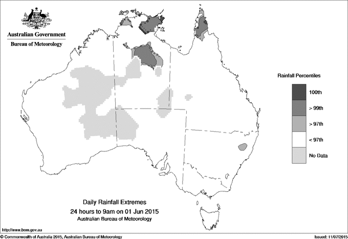 Australian daily rainfall extreme area maps