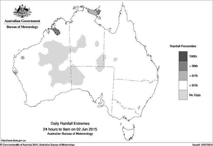 Australian daily rainfall extreme area maps
