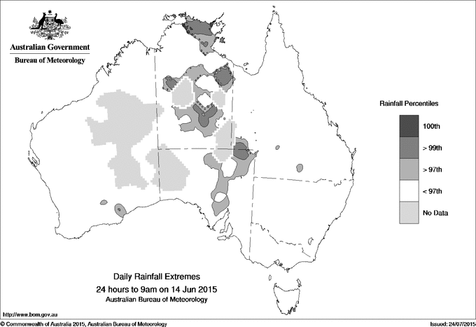 Australian daily rainfall extreme area maps