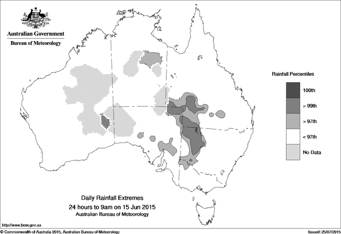 Australian daily rainfall extreme area maps