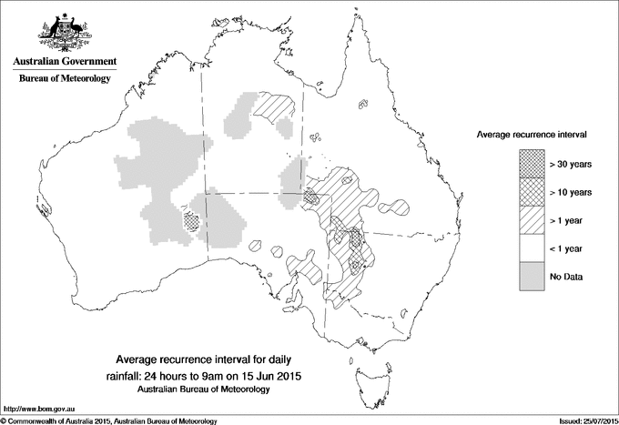 Australian daily rainfall average recurrence interval maps