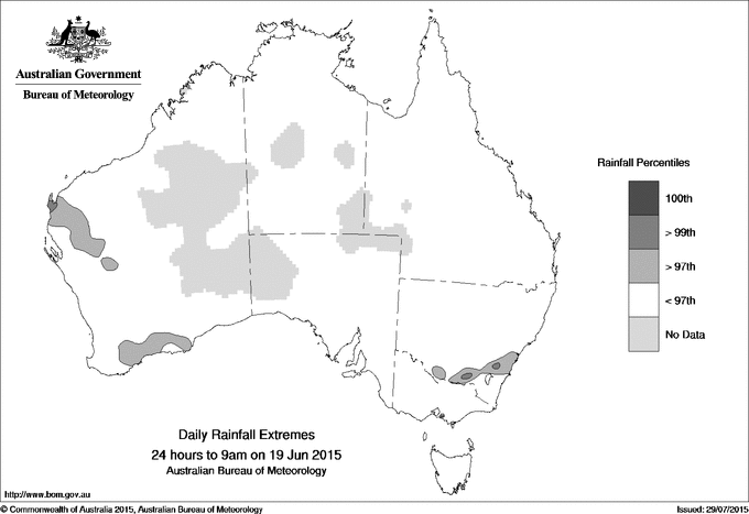 Australian daily rainfall extreme area maps