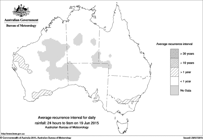 Australian daily rainfall average recurrence interval maps