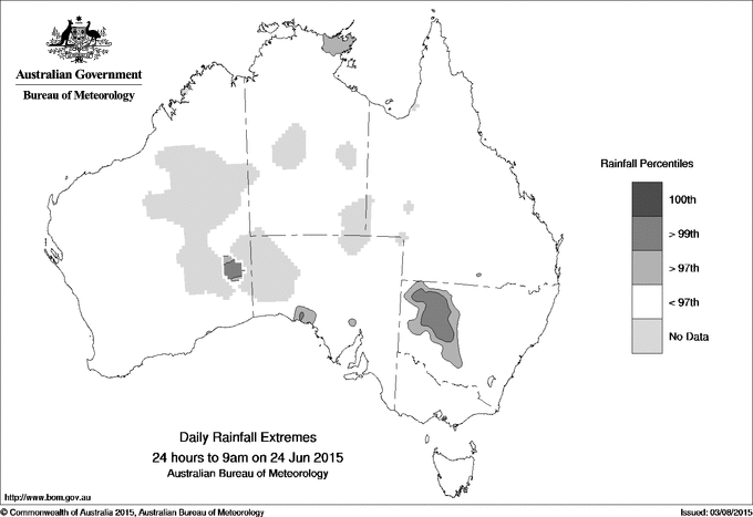 Australian daily rainfall extreme area maps