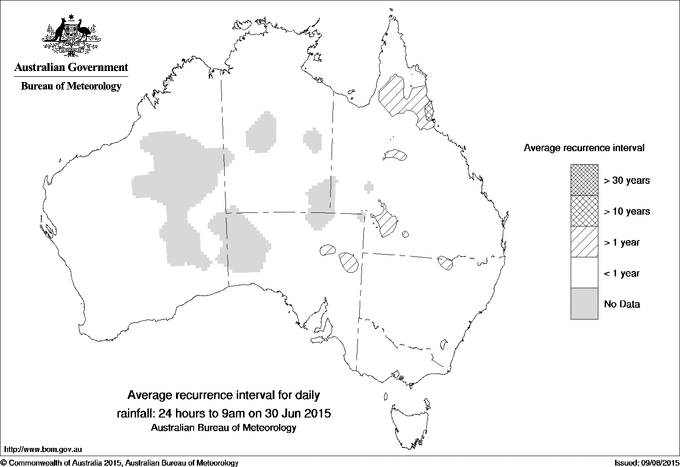Australian daily rainfall average recurrence interval maps