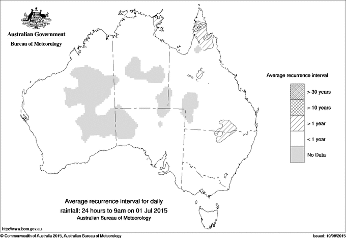 Australian daily rainfall average recurrence interval maps