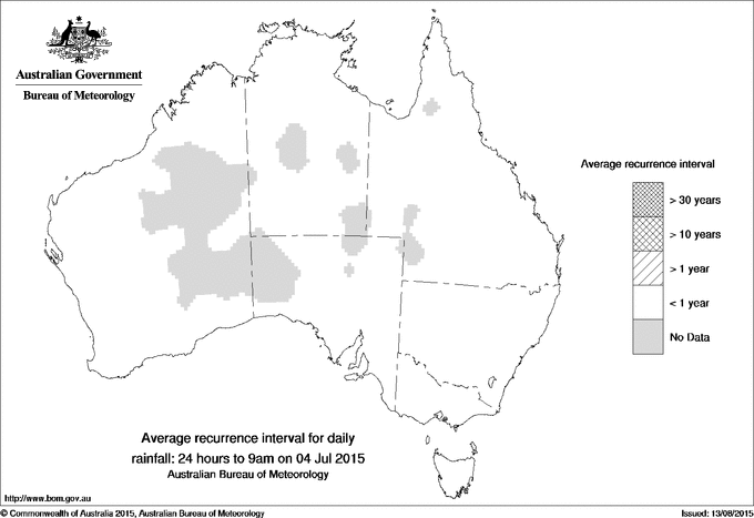 Australian daily rainfall average recurrence interval maps