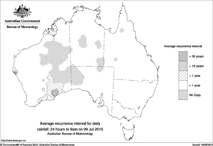 Australian daily rainfall average recurrence interval maps