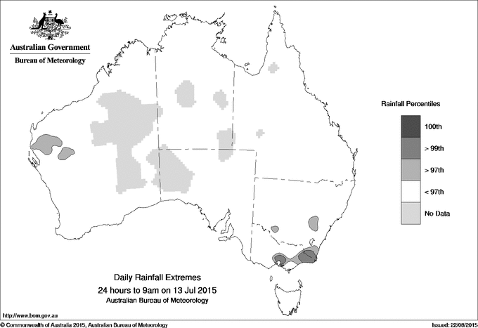 Australian daily rainfall extreme area maps
