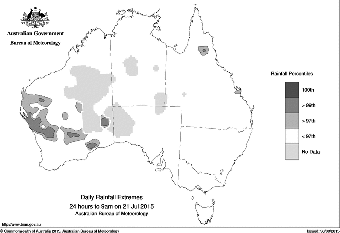 Australian daily rainfall extreme area maps