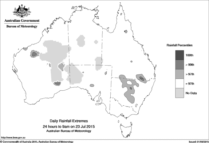 Australian daily rainfall extreme area maps