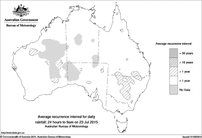 Australian daily rainfall average recurrence interval maps