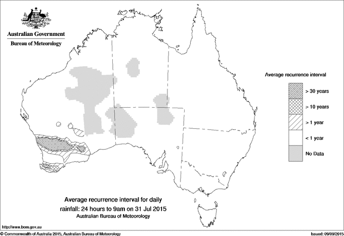 Australian daily rainfall average recurrence interval maps