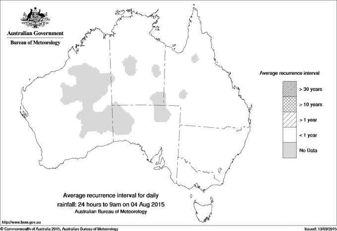 Australian daily rainfall average recurrence interval maps