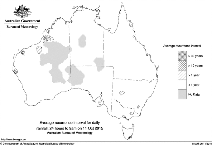 Australian daily rainfall average recurrence interval maps