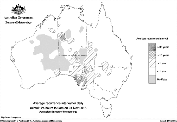 Australian daily rainfall average recurrence interval maps
