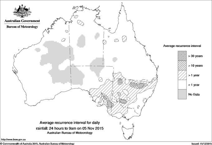 Australian daily rainfall average recurrence interval maps