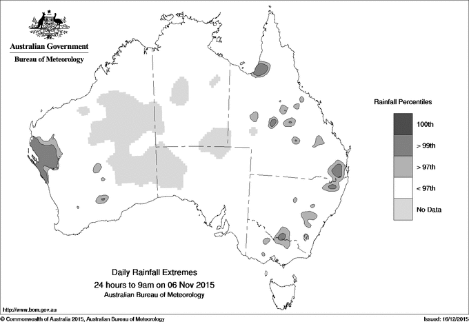 Australian daily rainfall extreme area maps