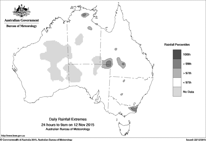 Australian daily rainfall extreme area maps