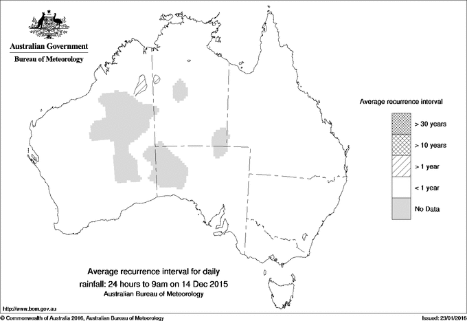 Australian daily rainfall average recurrence interval maps