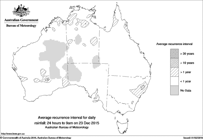 Australian daily rainfall average recurrence interval maps