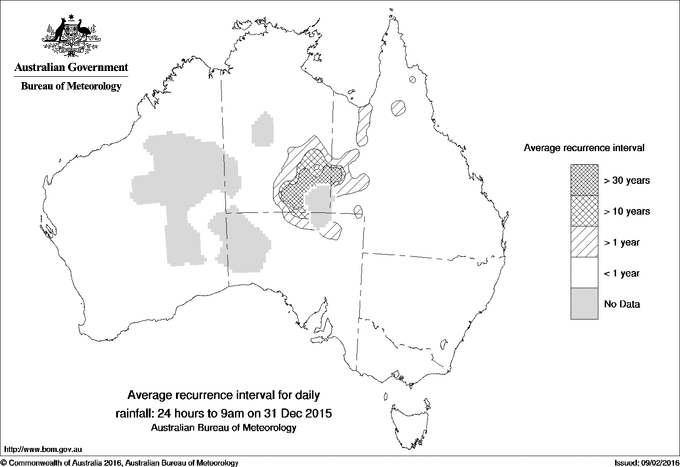Australian daily rainfall average recurrence interval maps