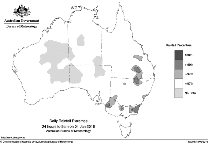 Australian daily rainfall extreme area maps