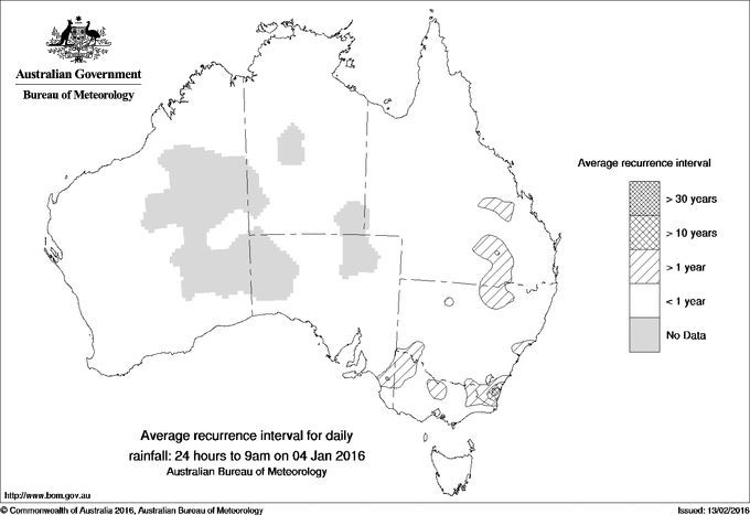 Australian daily rainfall average recurrence interval maps