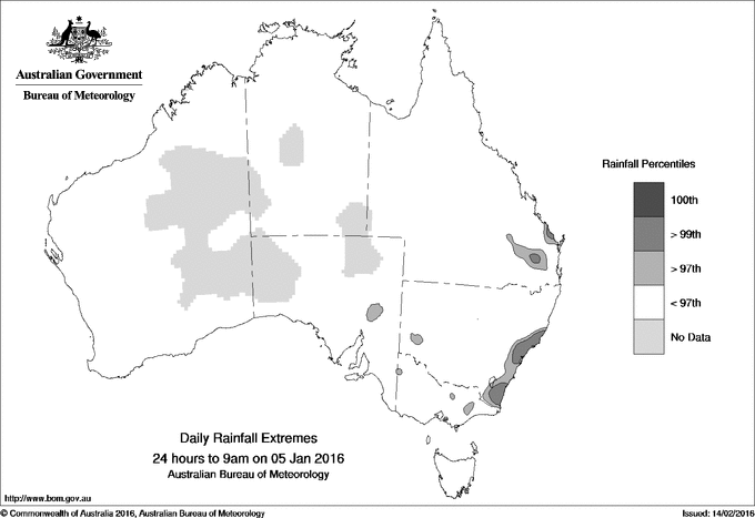 Australian daily rainfall extreme area maps