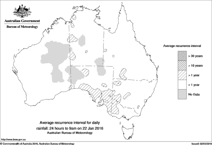 Australian daily rainfall average recurrence interval maps