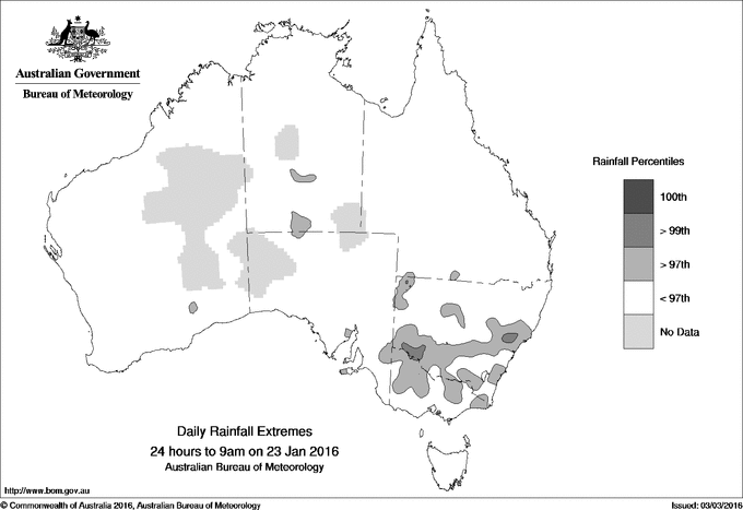 Australian daily rainfall extreme area maps