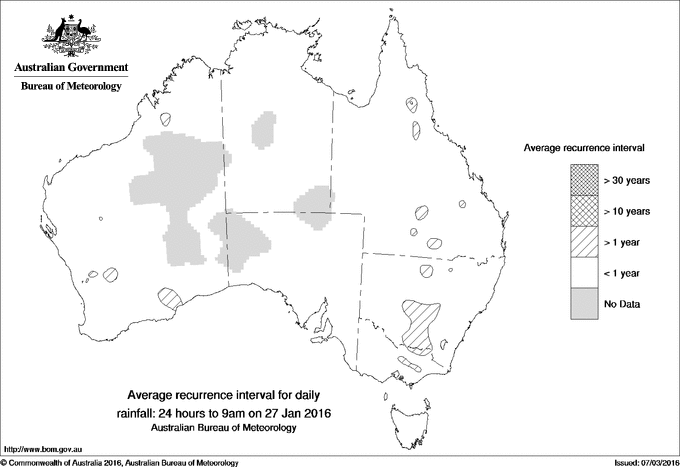Australian daily rainfall average recurrence interval maps
